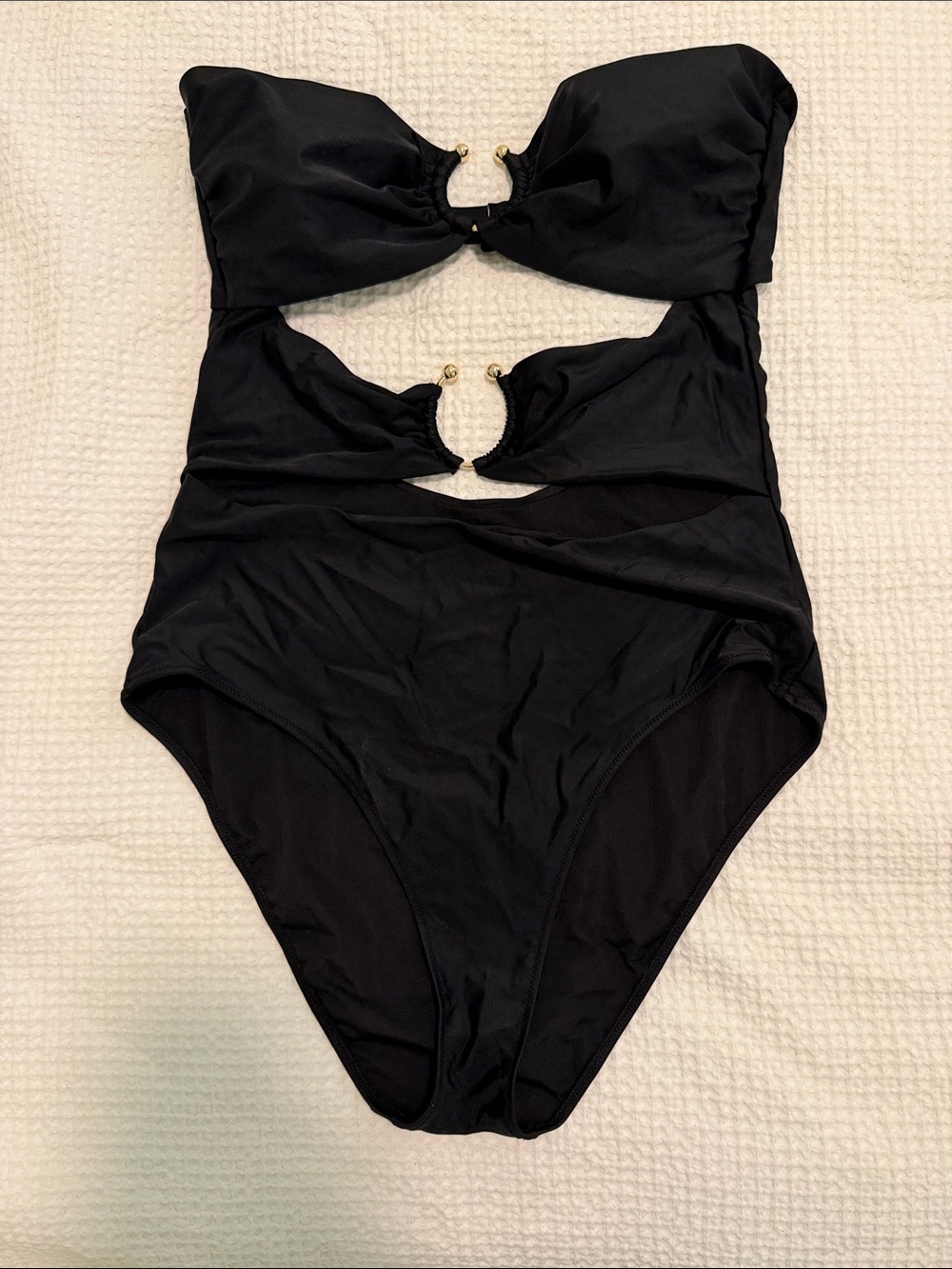aerie Black One-Piece Swimsuit with Gold Ring Cutouts
